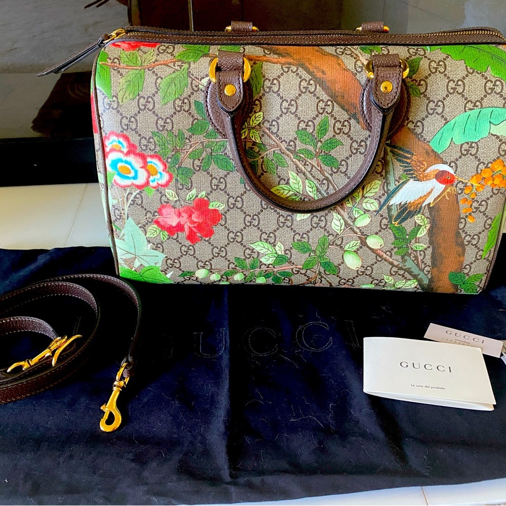 Authentic Gucci Tian GG Supreme Boston Bag - Excellent Condition